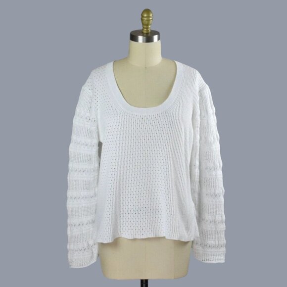 Elie Tahari Sweaters - ELIE TAHARI NOVELTY STITCH WHITE COTTON SWEATER